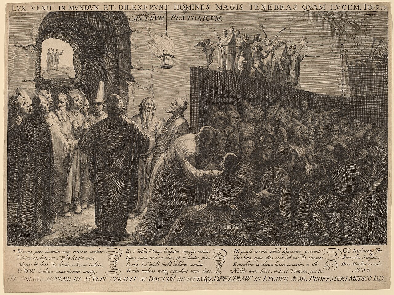 Plato's Cave. Jan Saenredam, 1604. We see the shadows on the wall. The Ideas are outside.